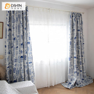 DIHIN HOME Cartoon Blue Color Printed,Blackout Grommet Window Curtain for Living Room ,52x63-inch,1 Panel Roman Shades Curtains Window Blinds custom curtains blackout curtains curtains for living room sheer curtains curtain fabric linen curtains kitchen curtains velvet curtains pinch pleat curtains bay window curtains outdoor curtains pleated curtains floral curtains dining room curtains kitchen valances drapes for bedroom patio curtains nursery curtains grommet curtains