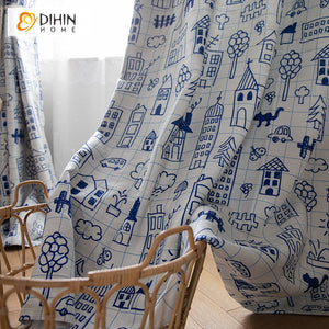 DIHIN HOME Cartoon Blue Color Printed,Blackout Grommet Window Curtain for Living Room ,52x63-inch,1 Panel Roman Shades Curtains Window Blinds custom curtains blackout curtains curtains for living room sheer curtains curtain fabric linen curtains kitchen curtains velvet curtains pinch pleat curtains bay window curtains outdoor curtains pleated curtains floral curtains dining room curtains kitchen valances drapes for bedroom patio curtains nursery curtains grommet curtains