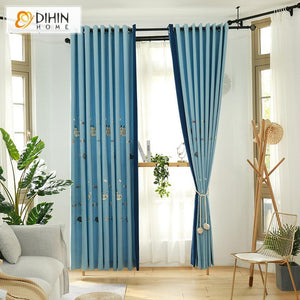 DIHIN HOME Cartoon Blue Color Spliced Curtains，Blackout Grommet Window Curtain for Living Room ,52x63-inch,1 Panel Roman Shades Curtains Window Blinds custom curtains blackout curtains curtains for living room sheer curtains curtain fabric linen curtains kitchen curtains velvet curtains pinch pleat curtains bay window curtains outdoor curtains pleated curtains floral curtains dining room curtains kitchen valances drapes for bedroom patio curtains nursery curtains grommet curtains