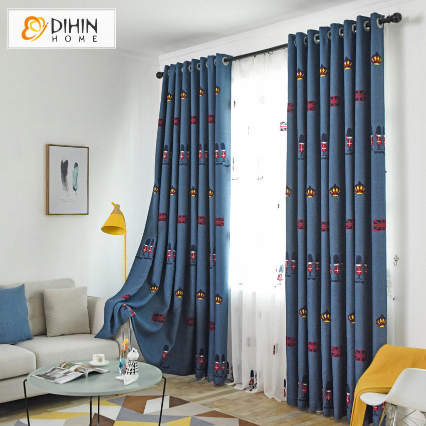 DIHIN HOME Cartoon Blue Embroidered,Blackout Curtains Grommet Window Curtain for Living Room,52x63-inch,1 Panel Roman Shades Curtains Window Blinds custom curtains blackout curtains curtains for living room sheer curtains curtain fabric linen curtains kitchen curtains velvet curtains pinch pleat curtains bay window curtains outdoor curtains pleated curtains floral curtains dining room curtains kitchen valances drapes for bedroom patio curtains nursery curtains grommet curtains