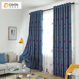 DIHIN HOME Cartoon Blue Embroidered,Blackout Curtains Grommet Window Curtain for Living Room,52x63-inch,1 Panel Roman Shades Curtains Window Blinds custom curtains blackout curtains curtains for living room sheer curtains curtain fabric linen curtains kitchen curtains velvet curtains pinch pleat curtains bay window curtains outdoor curtains pleated curtains floral curtains dining room curtains kitchen valances drapes for bedroom patio curtains nursery curtains grommet curtains