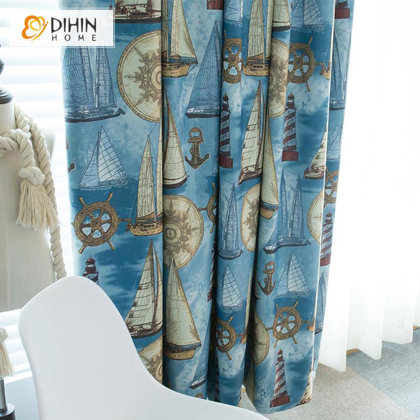 DIHIN HOME Cartoon Blue Fabric Sailing Boat Printed,Blackout Grommet Window Curtain for Living Room ,52x63-inch,1 Panel Roman Shades Curtains Window Blinds custom curtains blackout curtains curtains for living room sheer curtains curtain fabric linen curtains kitchen curtains velvet curtains pinch pleat curtains bay window curtains outdoor curtains pleated curtains floral curtains dining room curtains kitchen valances drapes for bedroom patio curtains nursery curtains grommet curtains