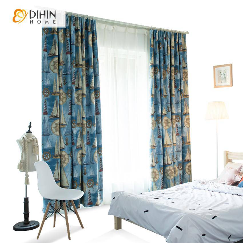DIHIN HOME Cartoon Blue Fabric Sailing Boat Printed,Blackout Grommet Window Curtain for Living Room ,52x63-inch,1 Panel Roman Shades Curtains Window Blinds custom curtains blackout curtains curtains for living room sheer curtains curtain fabric linen curtains kitchen curtains velvet curtains pinch pleat curtains bay window curtains outdoor curtains pleated curtains floral curtains dining room curtains kitchen valances drapes for bedroom patio curtains nursery curtains grommet curtains