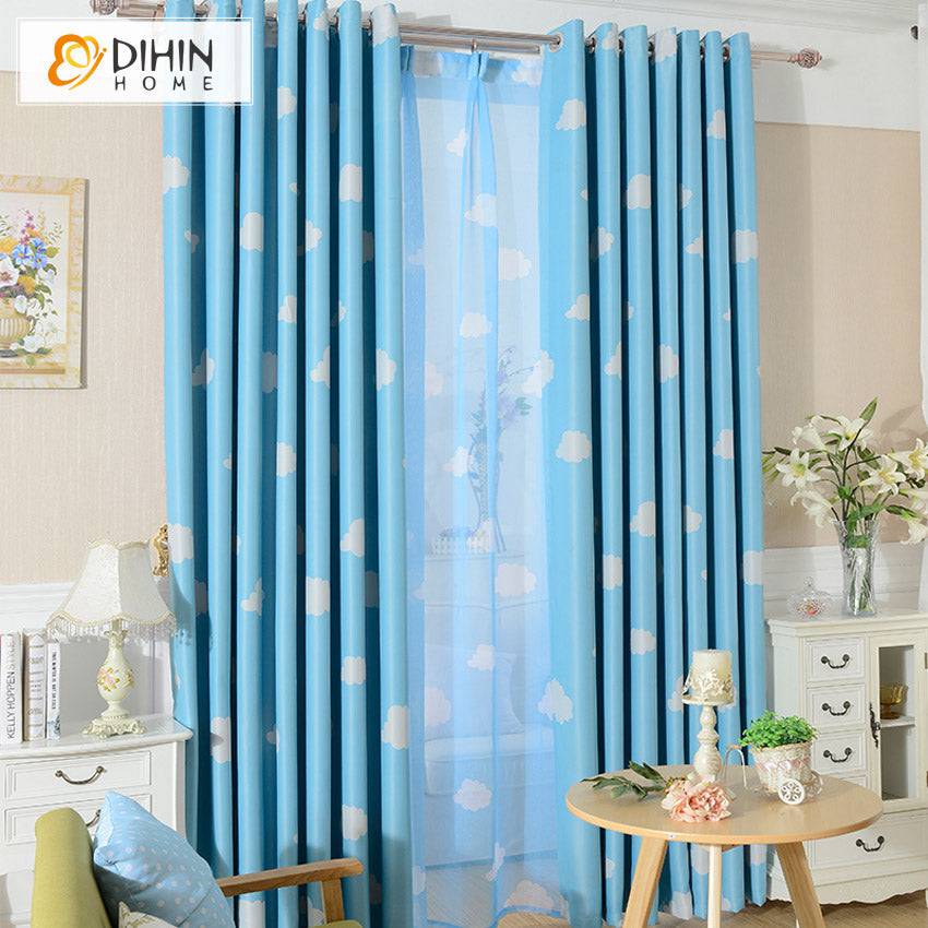 DIHIN HOME Cartoon Blue Fabric White Clouds Printed,Blackout Grommet Window Curtain for Living Room,1 Panel Roman Shades Curtains Window Blinds custom curtains blackout curtains curtains for living room sheer curtains curtain fabric linen curtains kitchen curtains velvet curtains pinch pleat curtains bay window curtains outdoor curtains pleated curtains floral curtains dining room curtains kitchen valances drapes for bedroom patio curtains nursery curtains grommet curtains