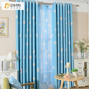 DIHIN HOME Cartoon Blue Fabric White Clouds Printed,Blackout Grommet Window Curtain for Living Room,1 Panel Roman Shades Curtains Window Blinds custom curtains blackout curtains curtains for living room sheer curtains curtain fabric linen curtains kitchen curtains velvet curtains pinch pleat curtains bay window curtains outdoor curtains pleated curtains floral curtains dining room curtains kitchen valances drapes for bedroom patio curtains nursery curtains grommet curtains