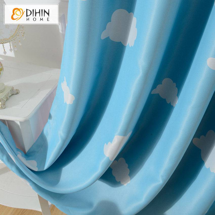 DIHIN HOME Cartoon Blue Fabric White Clouds Printed,Blackout Grommet Window Curtain for Living Room,1 Panel Roman Shades Curtains Window Blinds custom curtains blackout curtains curtains for living room sheer curtains curtain fabric linen curtains kitchen curtains velvet curtains pinch pleat curtains bay window curtains outdoor curtains pleated curtains floral curtains dining room curtains kitchen valances drapes for bedroom patio curtains nursery curtains grommet curtains