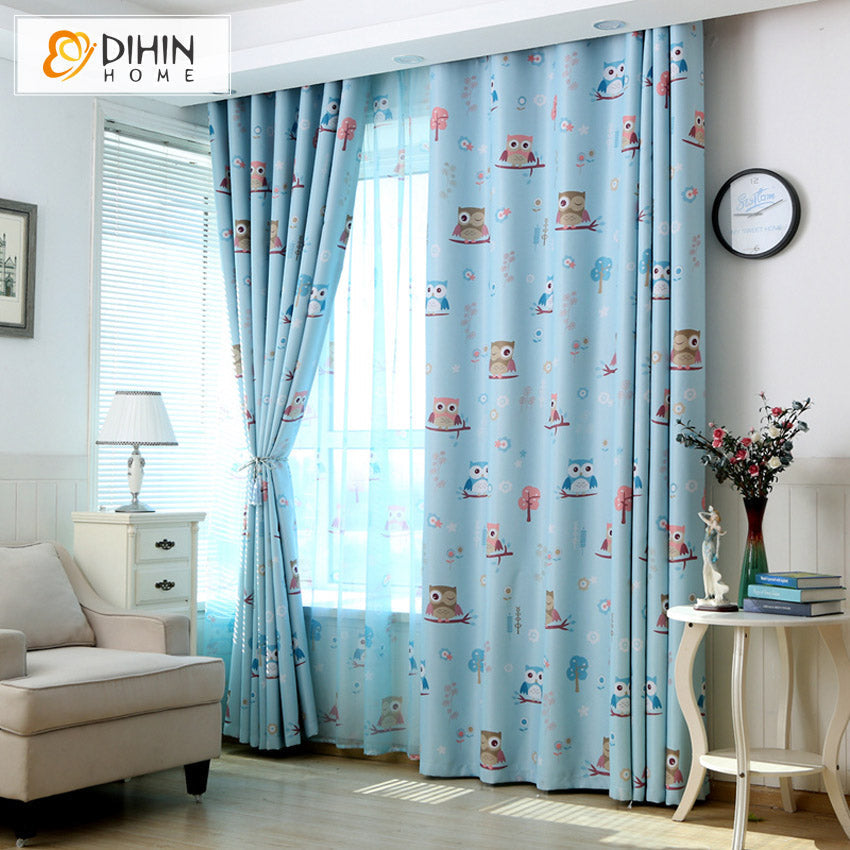 DIHIN HOME Cartoon Blue Owls Printed,Blackout Grommet Window Curtain for Living Room,1 Panel Roman Shades Curtains Window Blinds custom curtains blackout curtains curtains for living room sheer curtains curtain fabric linen curtains kitchen curtains velvet curtains pinch pleat curtains bay window curtains outdoor curtains pleated curtains floral curtains dining room curtains kitchen valances drapes for bedroom patio curtains nursery curtains grommet curtains