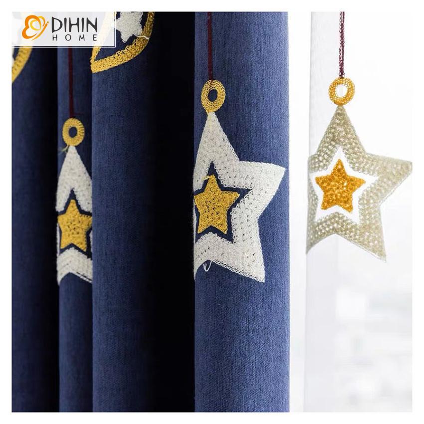 DIHIN HOME Cartoon Blue Stars Embroidered Curtains,Blackout Grommet Window Curtain for Living Room ,52x63-inch,1 Panel Roman Shades Curtains Window Blinds custom curtains blackout curtains curtains for living room sheer curtains curtain fabric linen curtains kitchen curtains velvet curtains pinch pleat curtains bay window curtains outdoor curtains pleated curtains floral curtains dining room curtains kitchen valances drapes for bedroom patio curtains nursery curtains grommet curtains