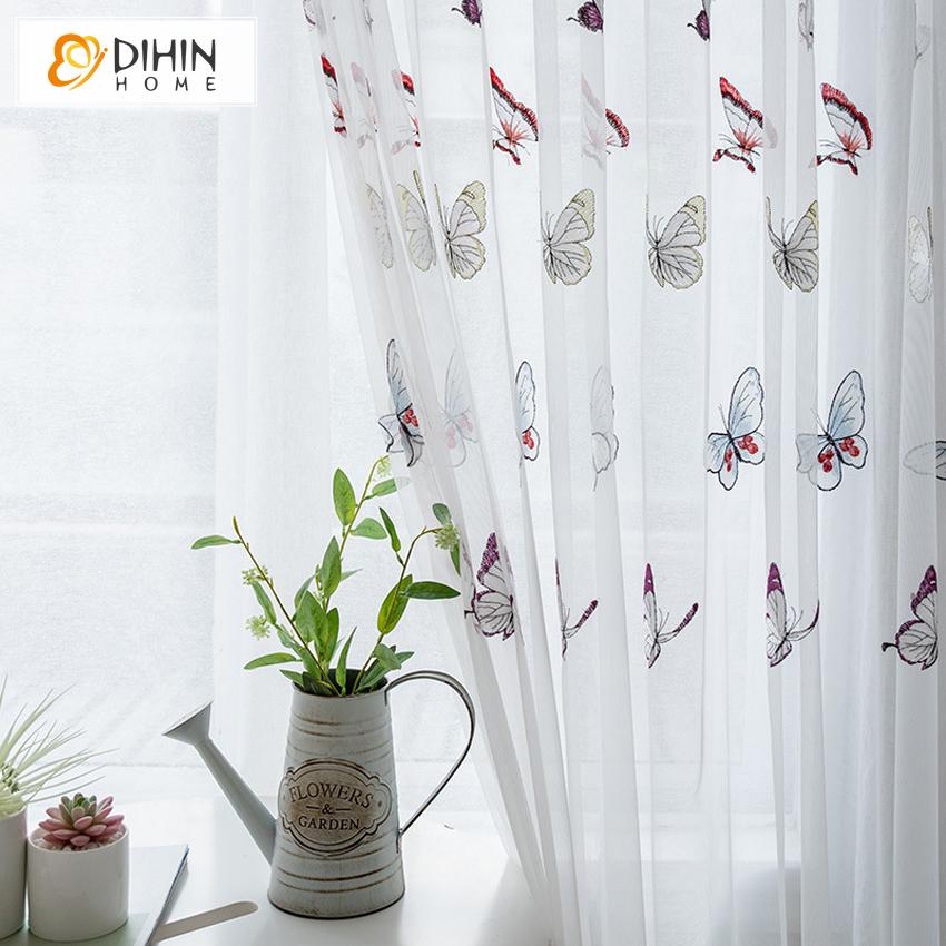 DIHIN HOME Cartoon Butterfly Embroidery Window Screening ,Sheer Curtain, Grommet Window Curtain for Living Room ,52x63-inch,1 Panel Roman Shades Curtains Window Blinds custom curtains blackout curtains curtains for living room sheer curtains curtain fabric linen curtains kitchen curtains velvet curtains pinch pleat curtains bay window curtains outdoor curtains pleated curtains floral curtains dining room curtains kitchen valances drapes for bedroom patio curtains nursery curtains grommet curtains