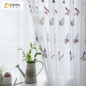 DIHIN HOME Cartoon Butterfly Embroidery Window Screening ,Sheer Curtain, Grommet Window Curtain for Living Room ,52x63-inch,1 Panel Roman Shades Curtains Window Blinds custom curtains blackout curtains curtains for living room sheer curtains curtain fabric linen curtains kitchen curtains velvet curtains pinch pleat curtains bay window curtains outdoor curtains pleated curtains floral curtains dining room curtains kitchen valances drapes for bedroom patio curtains nursery curtains grommet curtains