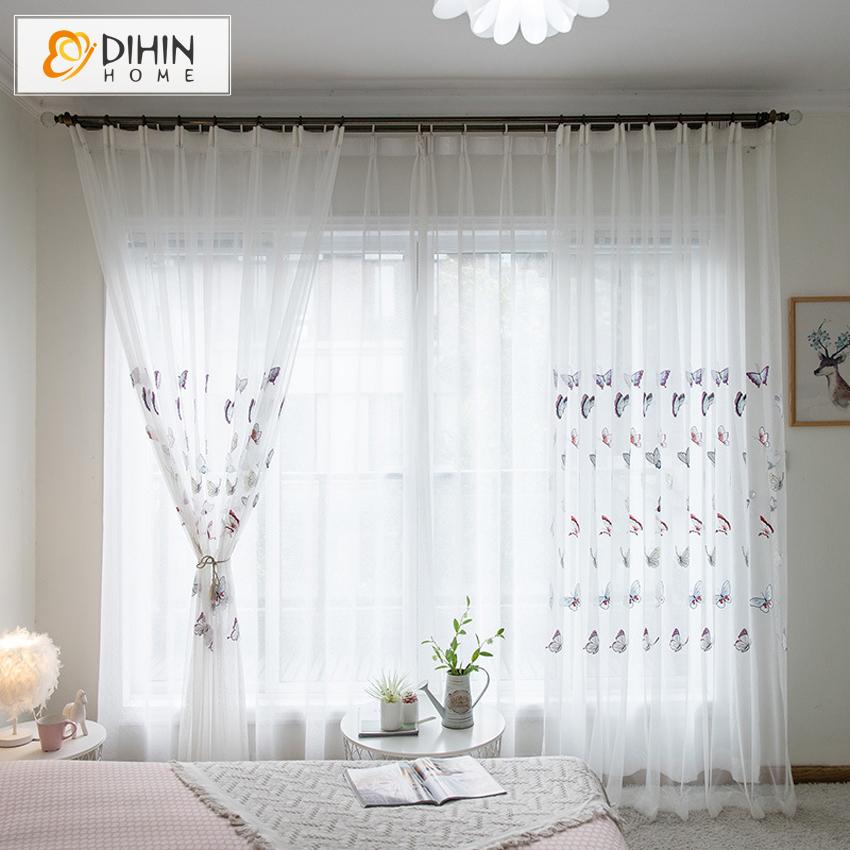 DIHIN HOME Cartoon Butterfly Embroidery Window Screening ,Sheer Curtain, Grommet Window Curtain for Living Room ,52x63-inch,1 Panel Roman Shades Curtains Window Blinds custom curtains blackout curtains curtains for living room sheer curtains curtain fabric linen curtains kitchen curtains velvet curtains pinch pleat curtains bay window curtains outdoor curtains pleated curtains floral curtains dining room curtains kitchen valances drapes for bedroom patio curtains nursery curtains grommet curtains