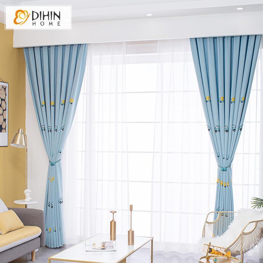 DIHIN HOME Cartoon Children Room Blue Cars Embroidered Curtains,Blackout Grommet Window Curtain for Living Room ,52x63-inch,1 Panel Roman Shades Curtains Window Blinds custom curtains blackout curtains curtains for living room sheer curtains curtain fabric linen curtains kitchen curtains velvet curtains pinch pleat curtains bay window curtains outdoor curtains pleated curtains floral curtains dining room curtains kitchen valances drapes for bedroom patio curtains nursery curtains grommet curtains