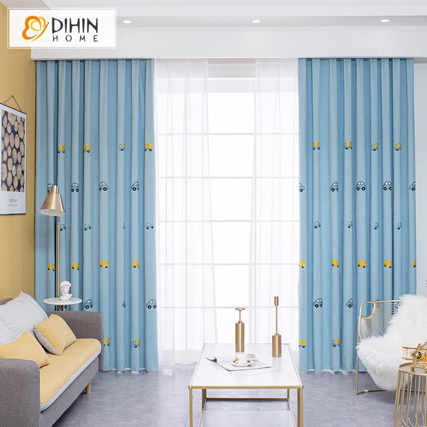 DIHIN HOME Cartoon Children Room Blue Cars Embroidered Curtains,Blackout Grommet Window Curtain for Living Room ,52x63-inch,1 Panel Roman Shades Curtains Window Blinds custom curtains blackout curtains curtains for living room sheer curtains curtain fabric linen curtains kitchen curtains velvet curtains pinch pleat curtains bay window curtains outdoor curtains pleated curtains floral curtains dining room curtains kitchen valances drapes for bedroom patio curtains nursery curtains grommet curtains