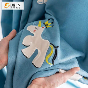 DIHIN HOME Cartoon Children Room Blue Pony Customized Valance,Blackout Curtains Grommet Window Curtain for Living Room ,52x84-inch,1 Panel Roman Shades Curtains Window Blinds custom curtains blackout curtains curtains for living room sheer curtains curtain fabric linen curtains kitchen curtains velvet curtains pinch pleat curtains bay window curtains outdoor curtains pleated curtains floral curtains dining room curtains kitchen valances drapes for bedroom patio curtains nursery curtains grommet curtains