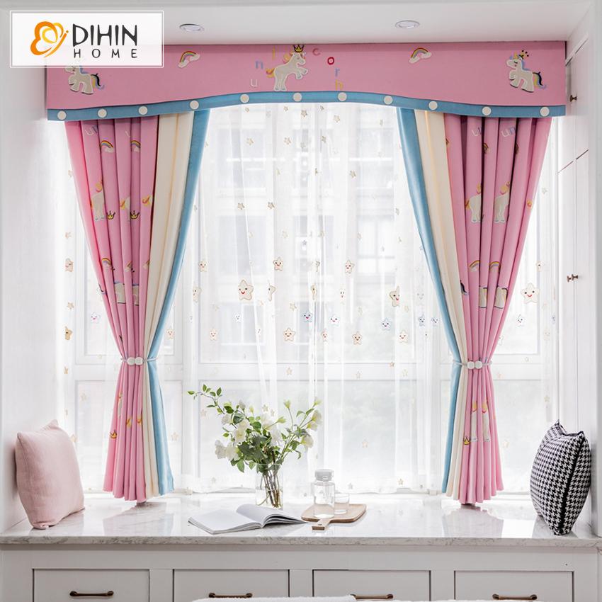 DIHIN HOME Cartoon Children Room Pink Color Embroidered Valance,Blackout Curtains Grommet Window Curtain for Living Room ,52x84-inch,1 Panel Roman Shades Curtains Window Blinds custom curtains blackout curtains curtains for living room sheer curtains curtain fabric linen curtains kitchen curtains velvet curtains pinch pleat curtains bay window curtains outdoor curtains pleated curtains floral curtains dining room curtains kitchen valances drapes for bedroom patio curtains nursery curtains grommet curtains