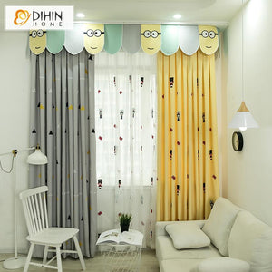 DIHIN HOME Cartoon Children Yellow and Grey Embroidered Curtain With Valance,Blackout Curtains Grommet Window Curtain for Living Room ,52x84-inch,1 Panel Roman Shades Window Curtains Curtains Window Blinds Curtains Drapes linen drapery curtains and drapes windows drapes custom curtains blackout curtains curtains for living room window shades sheer curtains curtain fabric window treatments custom drapery