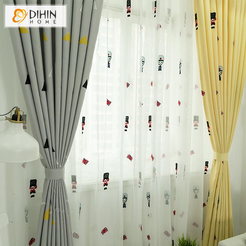 DIHIN HOME Cartoon Children Yellow and Grey Embroidered Curtain With Valance,Blackout Curtains Grommet Window Curtain for Living Room ,52x84-inch,1 Panel Roman Shades Window Curtains Curtains Window Blinds Curtains Drapes linen drapery curtains and drapes windows drapes custom curtains blackout curtains curtains for living room window shades sheer curtains curtain fabric window treatments custom drapery