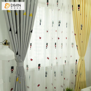 DIHIN HOME Cartoon Children Yellow and Grey Embroidered Curtain With Valance,Blackout Curtains Grommet Window Curtain for Living Room ,52x84-inch,1 Panel Roman Shades Window Curtains Curtains Window Blinds Curtains Drapes linen drapery curtains and drapes windows drapes custom curtains blackout curtains curtains for living room window shades sheer curtains curtain fabric window treatments custom drapery