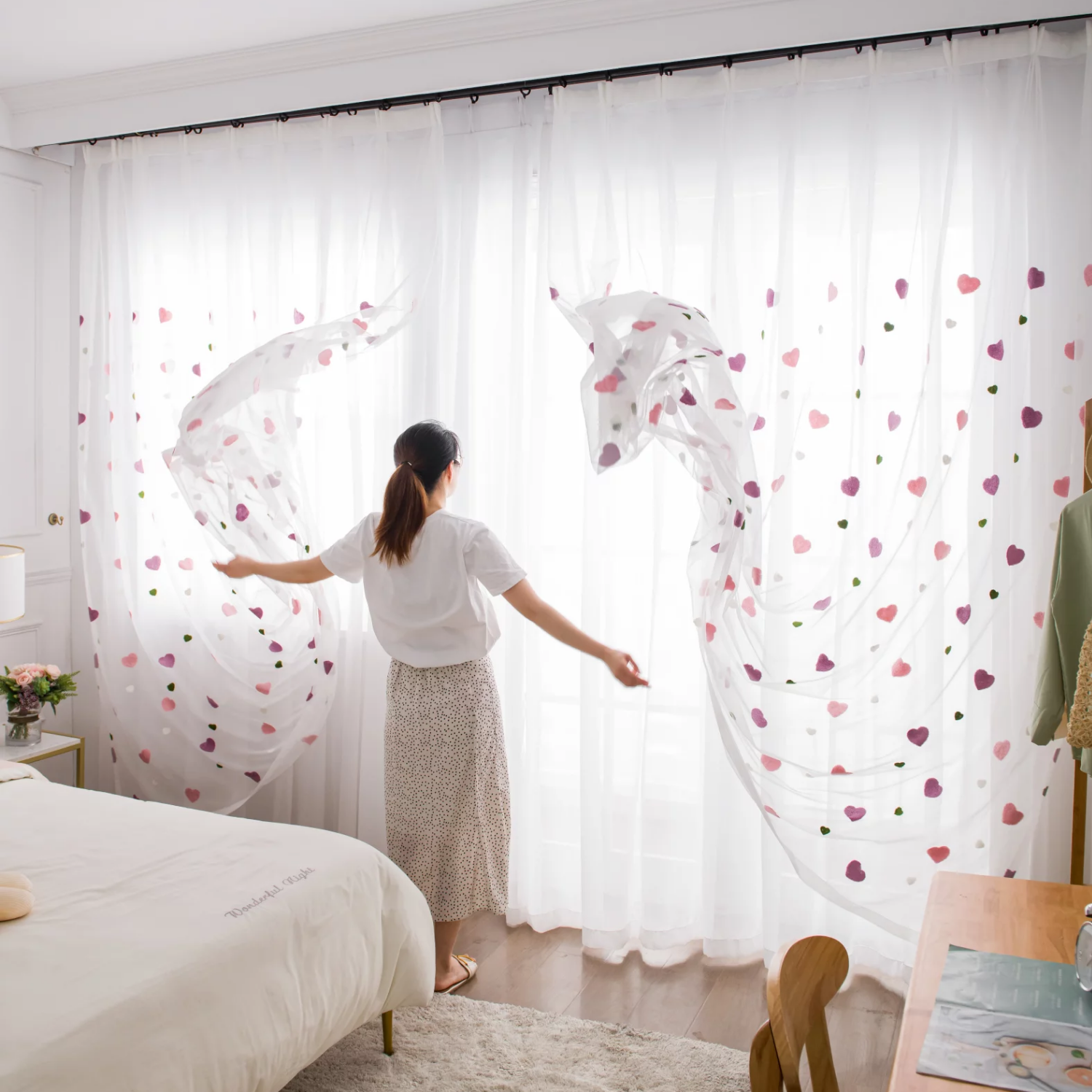 DIHIN HOME Cartoon Colorful Color Heart Embroidered Sheer Curtain, Grommet Window Curtain for Living Room ,52x63-inch,1 Panel Roman Shades Curtains Window Blinds custom curtains blackout curtains curtains for living room sheer curtains curtain fabric linen curtains kitchen curtains velvet curtains pinch pleat curtains bay window curtains outdoor curtains pleated curtains floral curtains dining room curtains kitchen valances drapes for bedroom patio curtains nursery curtains grommet curtains