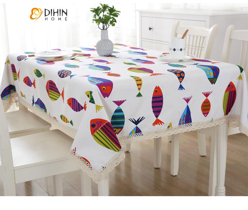 DIHIN HOME Cartoon Colorful Fish Printed Tablecloth For Rectangle Tables,Custom Washed Linen Tablecloth,Handmade Rectangle Table Cover Roman Shades Curtains Window Blinds custom curtains blackout curtains curtains for living room sheer curtains curtain fabric linen curtains kitchen curtains velvet curtains pinch pleat curtains bay window curtains outdoor curtains pleated curtains floral curtains dining room curtains kitchen valances drapes for bedroom patio curtains nursery curtains grommet curtains