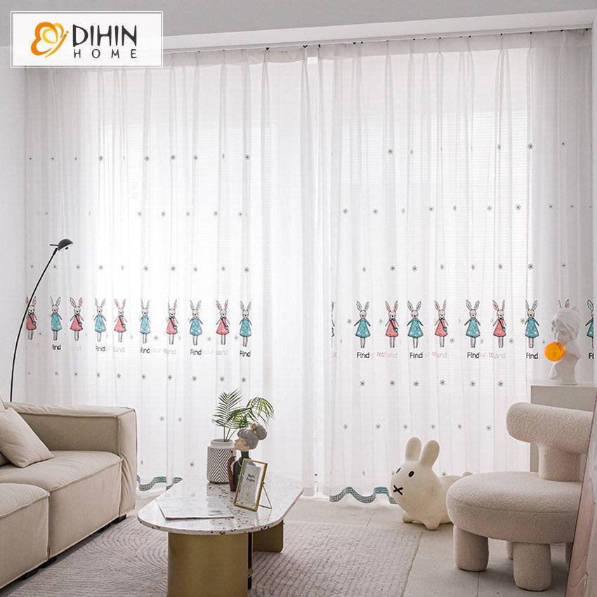 DIHIN HOME Cartoon Colorful Rabbits Embroidered Sheer Curtain, Grommet Window Curtain for Living Room ,52x63-inch,1 Panel Roman Shades Curtains Window Blinds custom curtains blackout curtains curtains for living room sheer curtains curtain fabric linen curtains kitchen curtains velvet curtains pinch pleat curtains bay window curtains outdoor curtains pleated curtains floral curtains dining room curtains kitchen valances drapes for bedroom patio curtains nursery curtains grommet curtains