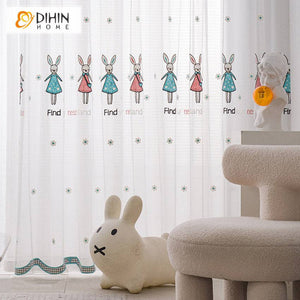 DIHIN HOME Cartoon Colorful Rabbits Embroidered Sheer Curtain, Grommet Window Curtain for Living Room ,52x63-inch,1 Panel Roman Shades Curtains Window Blinds custom curtains blackout curtains curtains for living room sheer curtains curtain fabric linen curtains kitchen curtains velvet curtains pinch pleat curtains bay window curtains outdoor curtains pleated curtains floral curtains dining room curtains kitchen valances drapes for bedroom patio curtains nursery curtains grommet curtains