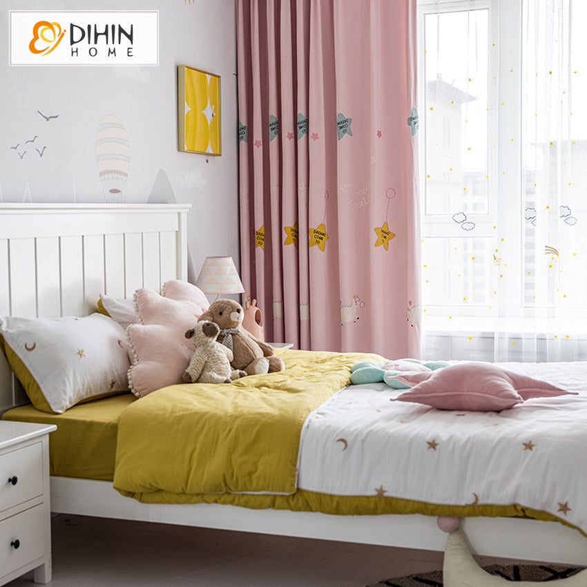 DIHIN HOME Cartoon Dreaming Stars and Pony Embroidered Curtains,Grommet Window Curtain for Living Room ,52x63-inch,1 Panel Roman Shades Curtains Window Blinds custom curtains blackout curtains curtains for living room sheer curtains curtain fabric linen curtains kitchen curtains velvet curtains pinch pleat curtains bay window curtains outdoor curtains pleated curtains floral curtains dining room curtains kitchen valances drapes for bedroom patio curtains nursery curtains grommet curtains