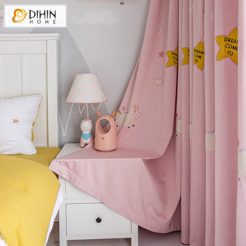 DIHIN HOME Cartoon Dreaming Stars and Pony Embroidered Curtains,Grommet Window Curtain for Living Room ,52x63-inch,1 Panel Roman Shades Curtains Window Blinds custom curtains blackout curtains curtains for living room sheer curtains curtain fabric linen curtains kitchen curtains velvet curtains pinch pleat curtains bay window curtains outdoor curtains pleated curtains floral curtains dining room curtains kitchen valances drapes for bedroom patio curtains nursery curtains grommet curtains