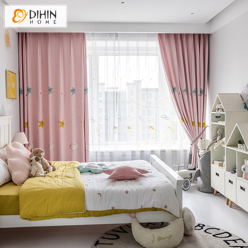 DIHIN HOME Cartoon Dreaming Stars and Pony Embroidered Curtains,Grommet Window Curtain for Living Room ,52x63-inch,1 Panel Roman Shades Curtains Window Blinds custom curtains blackout curtains curtains for living room sheer curtains curtain fabric linen curtains kitchen curtains velvet curtains pinch pleat curtains bay window curtains outdoor curtains pleated curtains floral curtains dining room curtains kitchen valances drapes for bedroom patio curtains nursery curtains grommet curtains