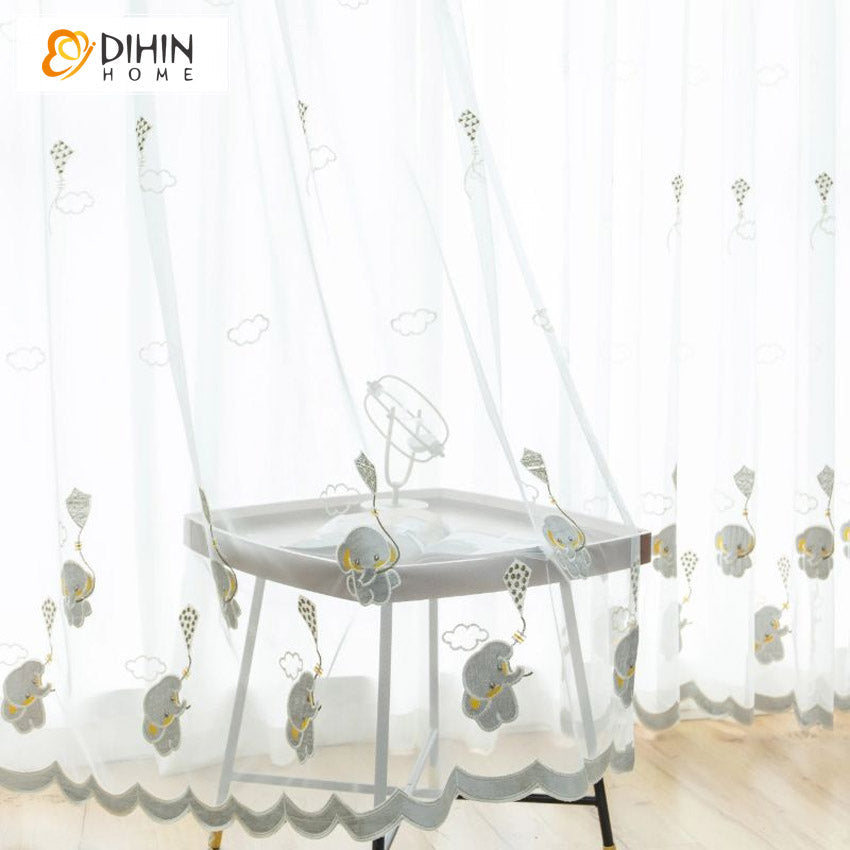 DIHIN HOME Cartoon Elephant Embroidered Sheer Curtain, Grommet Window Curtain for Living Room ,52x63-inch,1 Panel Roman Shades Curtains Window Blinds custom curtains blackout curtains curtains for living room sheer curtains curtain fabric linen curtains kitchen curtains velvet curtains pinch pleat curtains bay window curtains outdoor curtains pleated curtains floral curtains dining room curtains kitchen valances drapes for bedroom patio curtains nursery curtains grommet curtains
