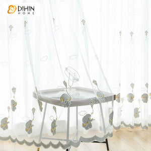 DIHIN HOME Cartoon Elephant Embroidered Sheer Curtain, Grommet Window Curtain for Living Room ,52x63-inch,1 Panel Roman Shades Curtains Window Blinds custom curtains blackout curtains curtains for living room sheer curtains curtain fabric linen curtains kitchen curtains velvet curtains pinch pleat curtains bay window curtains outdoor curtains pleated curtains floral curtains dining room curtains kitchen valances drapes for bedroom patio curtains nursery curtains grommet curtains