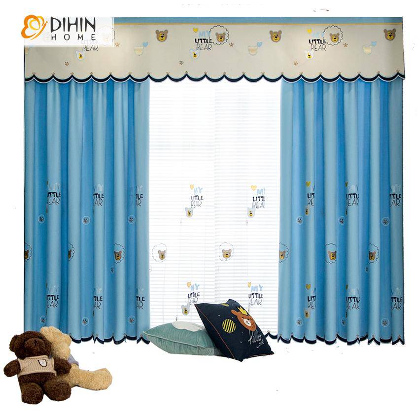 DIHIN HOME Cartoon Embroidered Bear Pattern Curtain With Valance,Blackout Curtains Grommet Window Curtain for Living Room ,52x84-inch,1 Panel Roman Shades Curtains Window Blinds custom curtains blackout curtains curtains for living room sheer curtains curtain fabric linen curtains kitchen curtains velvet curtains pinch pleat curtains bay window curtains outdoor curtains pleated curtains floral curtains dining room curtains kitchen valances drapes for bedroom patio curtains nursery curtains grommet curtains