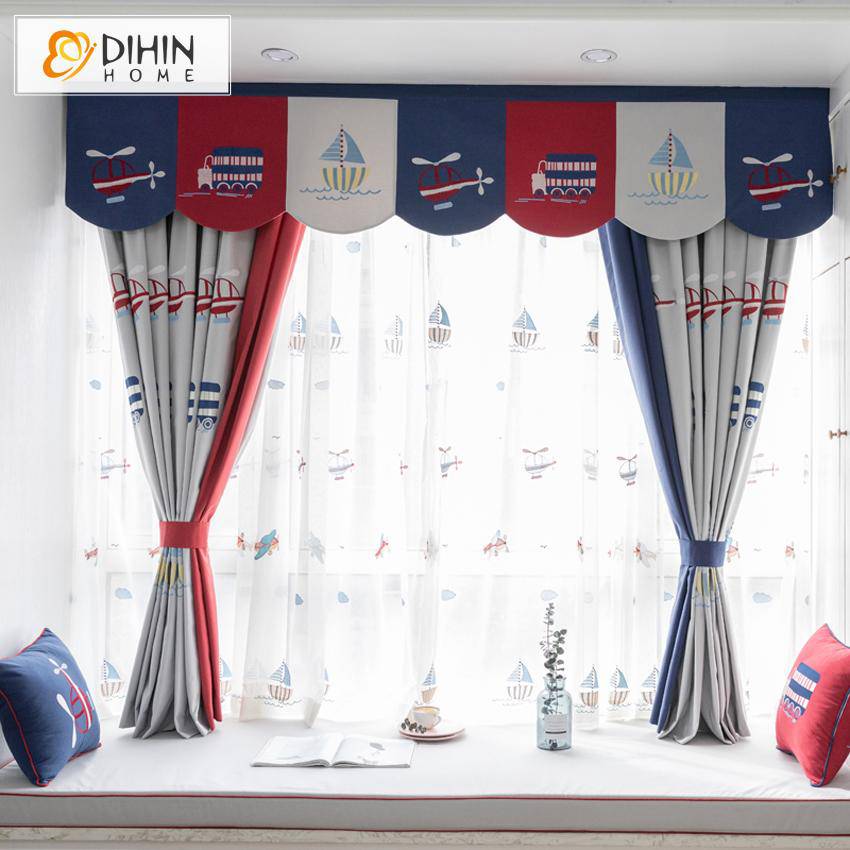 DIHIN HOME Cartoon Embroidered Curtain With Valance,Blackout Curtains Grommet Window Curtain for Living Room ,52x84-inch,1 Panel Roman Shades Curtains Window Blinds custom curtains blackout curtains curtains for living room sheer curtains curtain fabric linen curtains kitchen curtains velvet curtains pinch pleat curtains bay window curtains outdoor curtains pleated curtains floral curtains dining room curtains kitchen valances drapes for bedroom patio curtains nursery curtains grommet curtains