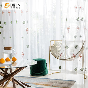 DIHIN HOME Cartoon Embroidered Flamingo Sheer Curtain, Grommet Window Curtain for Living Room ,52x63-inch,1 Panel Roman Shades Curtains Window Blinds custom curtains blackout curtains curtains for living room sheer curtains curtain fabric linen curtains kitchen curtains velvet curtains pinch pleat curtains bay window curtains outdoor curtains pleated curtains floral curtains dining room curtains kitchen valances drapes for bedroom patio curtains nursery curtains grommet curtains