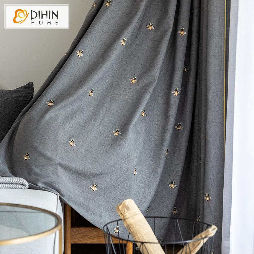 DIHIN HOME Cartoon Embroidered Small Honeybee Blackout Grommet Window Curtain for Living Room ,52x63-inch,1 Panel Roman Shades Curtains Window Blinds custom curtains blackout curtains curtains for living room sheer curtains curtain fabric linen curtains kitchen curtains velvet curtains pinch pleat curtains bay window curtains outdoor curtains pleated curtains floral curtains dining room curtains kitchen valances drapes for bedroom patio curtains nursery curtains grommet curtains