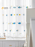DIHIN HOME Cartoon Little Fish Embroidered,Grommet Window Sheer Curtain for Living Room ,52x63-inch,1 Panel Roman Shades Curtains Window Blinds custom curtains blackout curtains curtains for living room sheer curtains curtain fabric linen curtains kitchen curtains velvet curtains pinch pleat curtains bay window curtains outdoor curtains pleated curtains floral curtains dining room curtains kitchen valances drapes for bedroom patio curtains nursery curtains grommet curtains