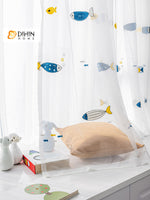 DIHIN HOME Cartoon Little Fish Embroidered,Grommet Window Sheer Curtain for Living Room ,52x63-inch,1 Panel Roman Shades Curtains Window Blinds custom curtains blackout curtains curtains for living room sheer curtains curtain fabric linen curtains kitchen curtains velvet curtains pinch pleat curtains bay window curtains outdoor curtains pleated curtains floral curtains dining room curtains kitchen valances drapes for bedroom patio curtains nursery curtains grommet curtains