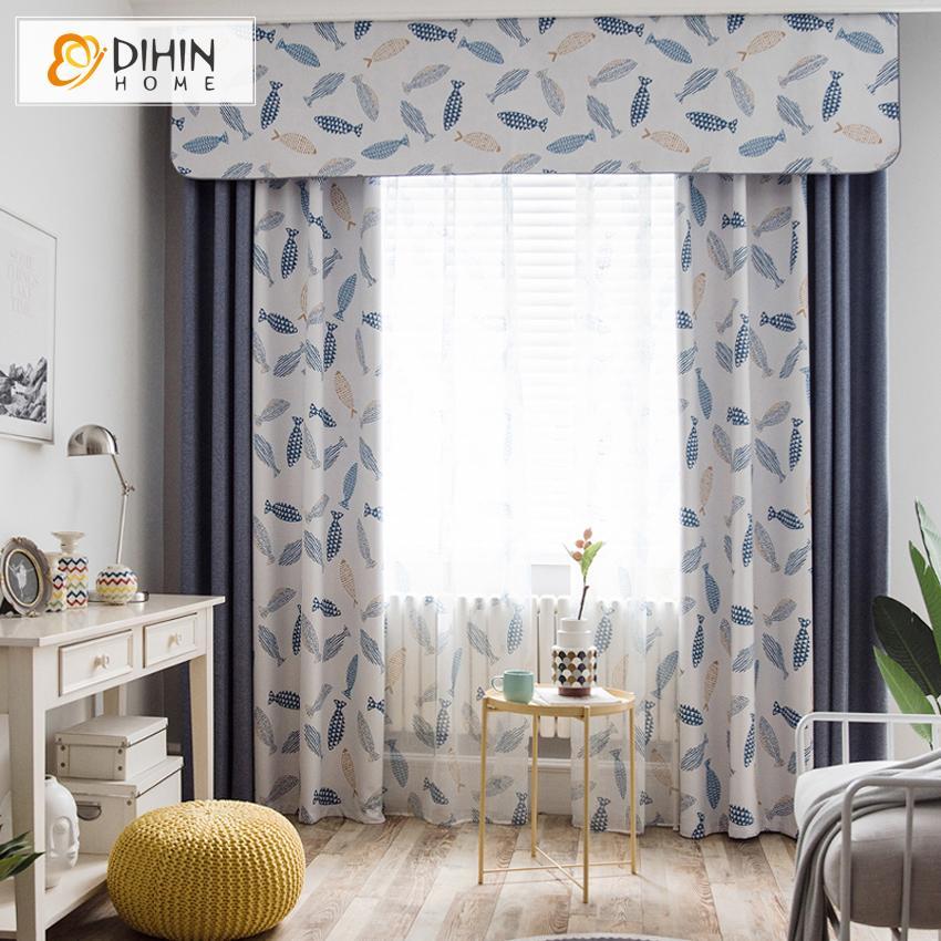 DIHIN HOME Cartoon Little Fish Printed Curtain With Valance,Blackout Curtains Grommet Window Curtain for Living Room ,52x84-inch,1 Panel Roman Shades Curtains Window Blinds custom curtains blackout curtains curtains for living room sheer curtains curtain fabric linen curtains kitchen curtains velvet curtains pinch pleat curtains bay window curtains outdoor curtains pleated curtains floral curtains dining room curtains kitchen valances drapes for bedroom patio curtains nursery curtains grommet curtains