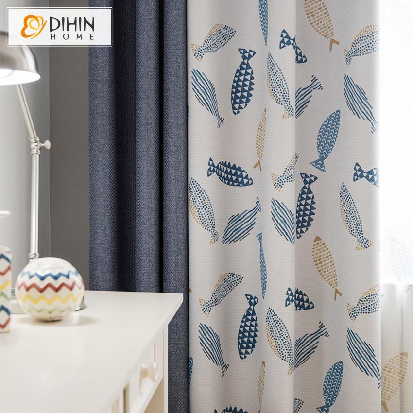 DIHIN HOME Cartoon Little Fish Printed Curtain With Valance,Blackout Curtains Grommet Window Curtain for Living Room ,52x84-inch,1 Panel Roman Shades Curtains Window Blinds custom curtains blackout curtains curtains for living room sheer curtains curtain fabric linen curtains kitchen curtains velvet curtains pinch pleat curtains bay window curtains outdoor curtains pleated curtains floral curtains dining room curtains kitchen valances drapes for bedroom patio curtains nursery curtains grommet curtains