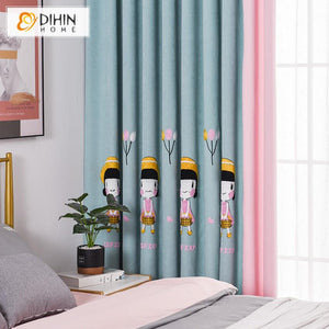 DIHIN HOME Cartoon Little Girls Embroidery Curtain,Blackout Curtains Grommet Window Curtain for Living Room ,52x84-inch,1 Panel Roman Shades Curtains Window Blinds custom curtains blackout curtains curtains for living room sheer curtains curtain fabric linen curtains kitchen curtains velvet curtains pinch pleat curtains bay window curtains outdoor curtains pleated curtains floral curtains dining room curtains kitchen valances drapes for bedroom patio curtains nursery curtains grommet curtains