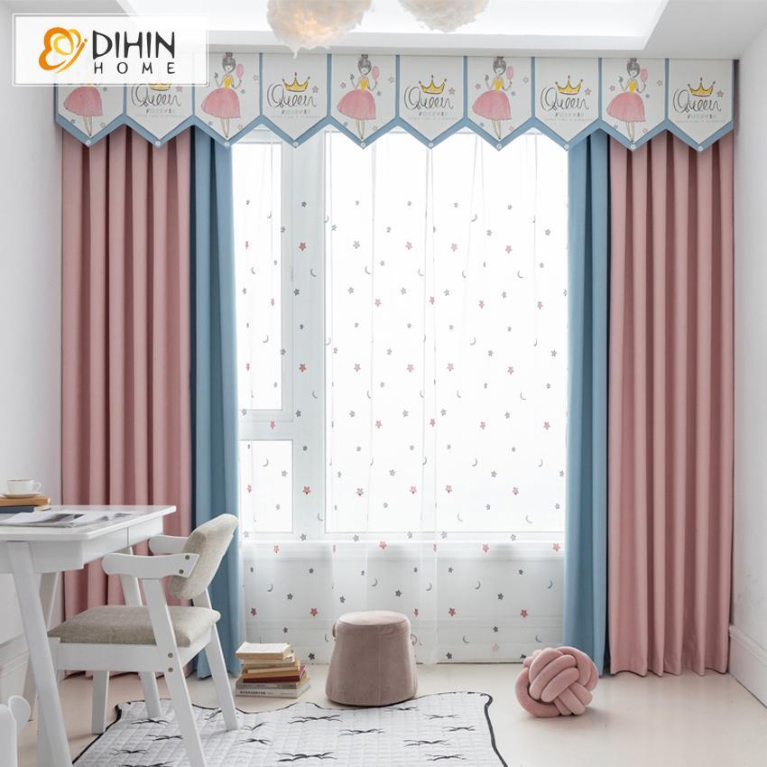 DIHIN HOME Cartoon Little Princess Blue and Pink Curtain With Valance,Blackout Curtains Grommet Window Curtain for Living Room ,52x84-inch,1 Panel Roman Shades Window Curtains Curtains Window Blinds Curtains Drapes linen drapery curtains and drapes windows drapes custom curtains blackout curtains curtains for living room window shades sheer curtains curtain fabric window treatments custom drapery