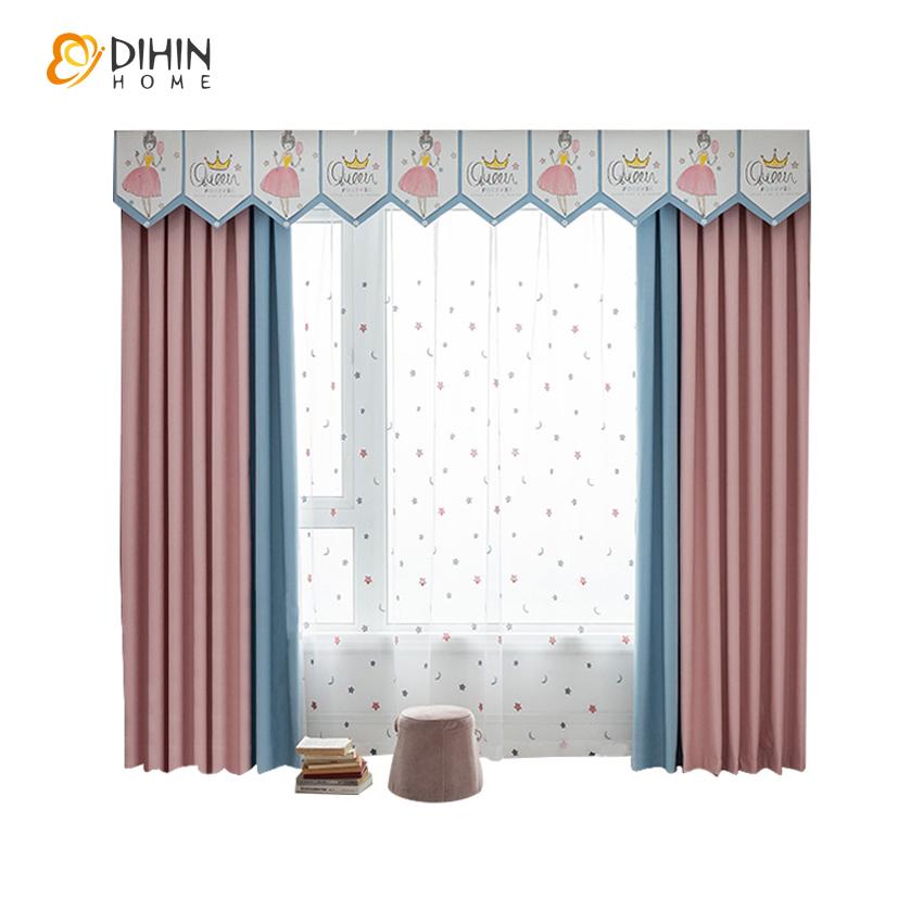 DIHIN HOME Cartoon Little Princess Blue and Pink Curtain With Valance,Blackout Curtains Grommet Window Curtain for Living Room ,52x84-inch,1 Panel Roman Shades Window Curtains Curtains Window Blinds Curtains Drapes linen drapery curtains and drapes windows drapes custom curtains blackout curtains curtains for living room window shades sheer curtains curtain fabric window treatments custom drapery