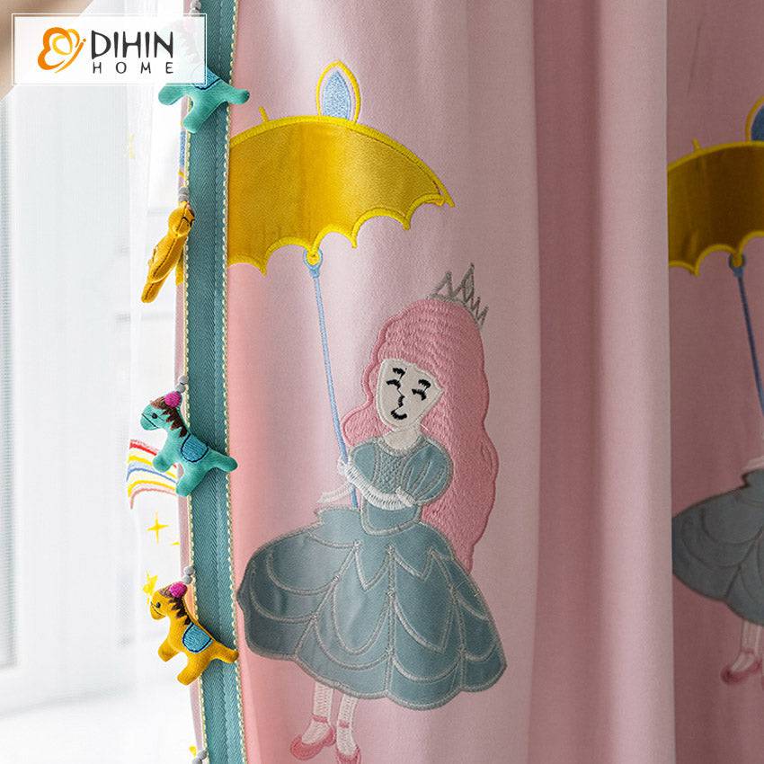 DIHIN HOME Cartoon Little Princess With Umbrella Embroidered Curtains,Grommet Window Curtain for Living Room ,52x63-inch,1 Panel Roman Shades Curtains Window Blinds custom curtains blackout curtains curtains for living room sheer curtains curtain fabric linen curtains kitchen curtains velvet curtains pinch pleat curtains bay window curtains outdoor curtains pleated curtains floral curtains dining room curtains kitchen valances drapes for bedroom patio curtains nursery curtains grommet curtains