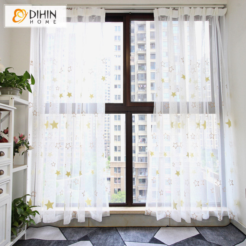 DIHIN HOME Cartoon Lucky Stars Embroidered,Grommet Window Sheer Curtain for Living Room ,52x63-inch,1 Panel Roman Shades Curtains Window Blinds custom curtains blackout curtains curtains for living room sheer curtains curtain fabric linen curtains kitchen curtains velvet curtains pinch pleat curtains bay window curtains outdoor curtains pleated curtains floral curtains dining room curtains kitchen valances drapes for bedroom patio curtains nursery curtains grommet curtains