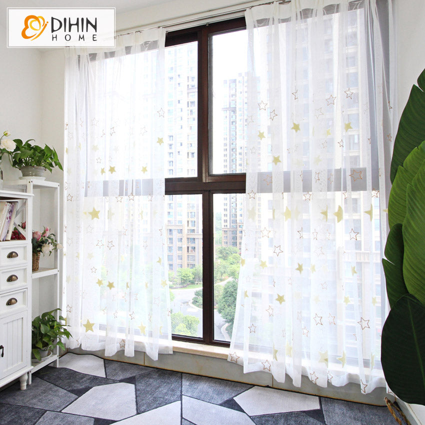 DIHIN HOME Cartoon Lucky Stars Embroidered,Grommet Window Sheer Curtain for Living Room ,52x63-inch,1 Panel Roman Shades Curtains Window Blinds custom curtains blackout curtains curtains for living room sheer curtains curtain fabric linen curtains kitchen curtains velvet curtains pinch pleat curtains bay window curtains outdoor curtains pleated curtains floral curtains dining room curtains kitchen valances drapes for bedroom patio curtains nursery curtains grommet curtains