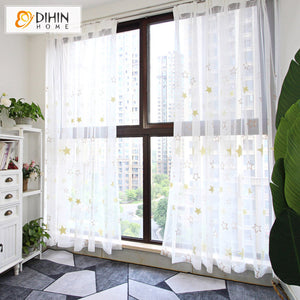 DIHIN HOME Cartoon Lucky Stars Embroidered,Grommet Window Sheer Curtain for Living Room ,52x63-inch,1 Panel Roman Shades Curtains Window Blinds custom curtains blackout curtains curtains for living room sheer curtains curtain fabric linen curtains kitchen curtains velvet curtains pinch pleat curtains bay window curtains outdoor curtains pleated curtains floral curtains dining room curtains kitchen valances drapes for bedroom patio curtains nursery curtains grommet curtains