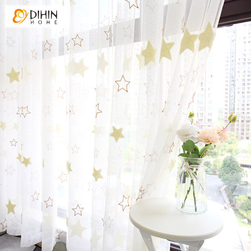 DIHIN HOME Cartoon Lucky Stars Embroidered,Grommet Window Sheer Curtain for Living Room ,52x63-inch,1 Panel Roman Shades Curtains Window Blinds custom curtains blackout curtains curtains for living room sheer curtains curtain fabric linen curtains kitchen curtains velvet curtains pinch pleat curtains bay window curtains outdoor curtains pleated curtains floral curtains dining room curtains kitchen valances drapes for bedroom patio curtains nursery curtains grommet curtains