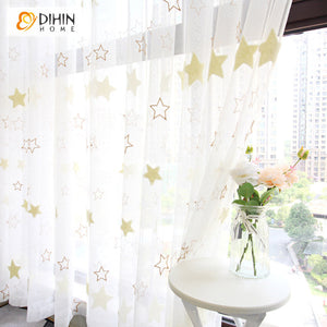 DIHIN HOME Cartoon Lucky Stars Embroidered,Grommet Window Sheer Curtain for Living Room ,52x63-inch,1 Panel Roman Shades Curtains Window Blinds custom curtains blackout curtains curtains for living room sheer curtains curtain fabric linen curtains kitchen curtains velvet curtains pinch pleat curtains bay window curtains outdoor curtains pleated curtains floral curtains dining room curtains kitchen valances drapes for bedroom patio curtains nursery curtains grommet curtains