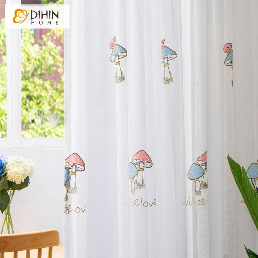 DIHIN HOME Cartoon Mushroom Embroidered Sheer Curtain, Grommet Window Curtain for Living Room ,52x63-inch,1 Panel Roman Shades Curtains Window Blinds custom curtains blackout curtains curtains for living room sheer curtains curtain fabric linen curtains kitchen curtains velvet curtains pinch pleat curtains bay window curtains outdoor curtains pleated curtains floral curtains dining room curtains kitchen valances drapes for bedroom patio curtains nursery curtains grommet curtains