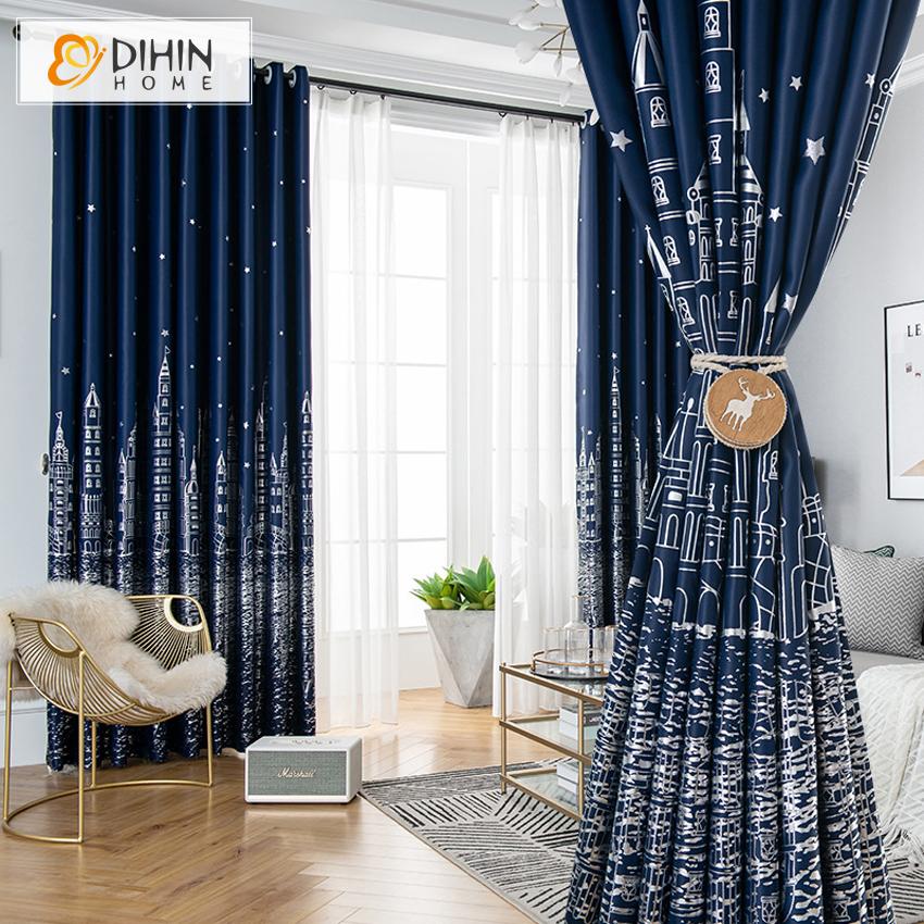 DIHIN HOME Cartoon Navy Blue Castle Printed,Blackout Grommet Window Curtain for Living Room ,52x63-inch,1 Panel Roman Shades Curtains Window Blinds custom curtains blackout curtains curtains for living room sheer curtains curtain fabric linen curtains kitchen curtains velvet curtains pinch pleat curtains bay window curtains outdoor curtains pleated curtains floral curtains dining room curtains kitchen valances drapes for bedroom patio curtains nursery curtains grommet curtains